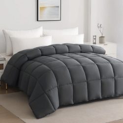 JUSTLET Luxury Solid Down Alternative Machine Washable Gray Comforters, Queen